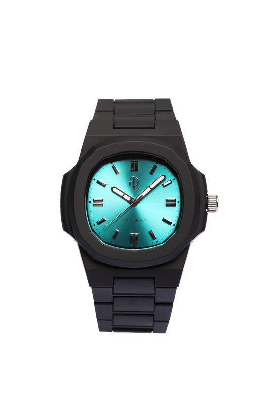 GDL Orologio Quadrante acquamarina : Cassa 40.5mm x 8.8mm, Meccanismo al Quarzo, Impermeabile 5 ATM, Leggero 40g, Finitura Soft Touch, Cinturino Nero, Vetro LumiNova, Quadrante Analogico