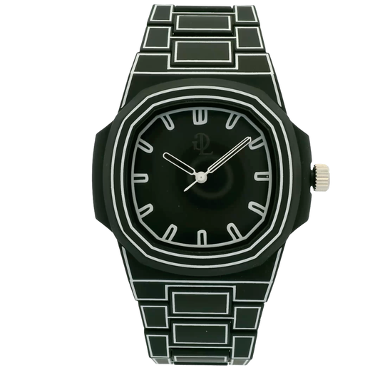 Orologio da polso con design geometrico nero e bianco