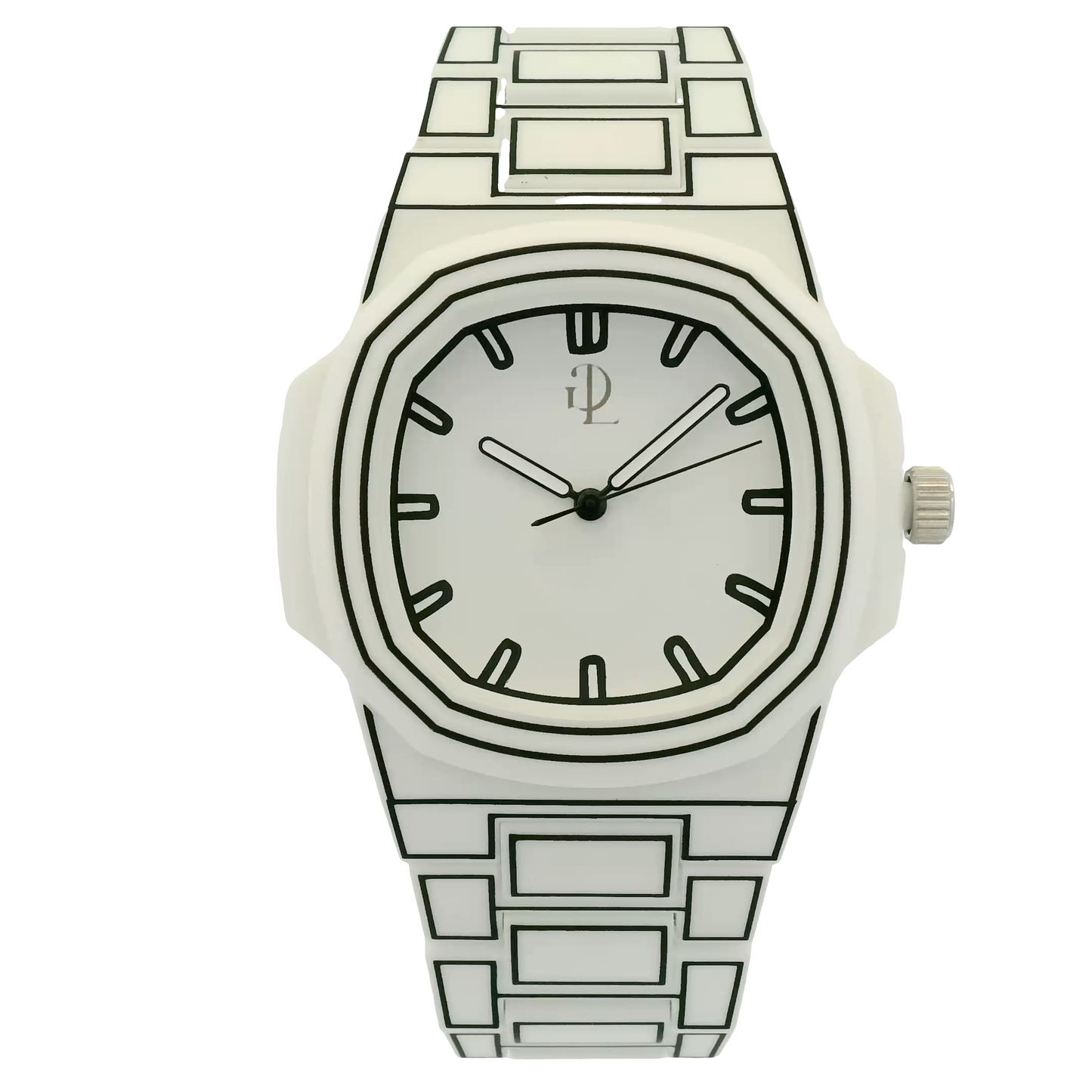 Orologio da polso moderno con motivo grafico bianco e nero