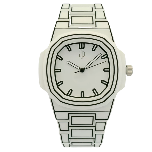 Orologio da polso moderno con motivo grafico bianco e nero