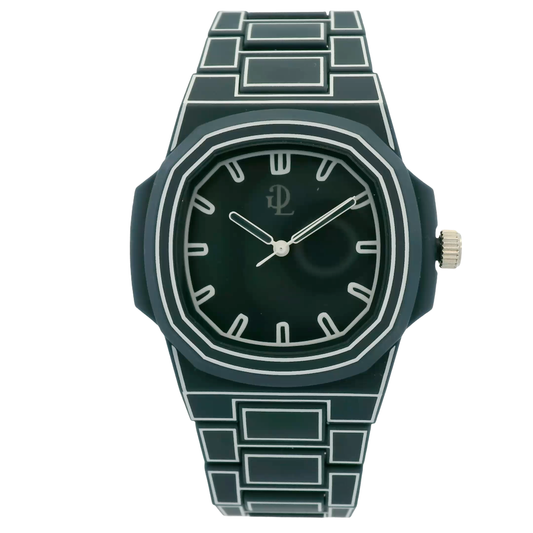 Orologio Geometrico Nero con Dettagli di Design