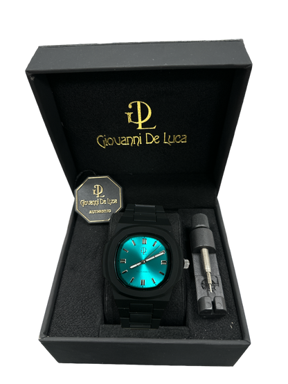 GDL Orologio Quadrante acquamarina : Cassa 40.5mm x 8.8mm, Meccanismo al Quarzo, Impermeabile 5 ATM, Leggero 40g, Finitura Soft Touch, Cinturino Nero, Vetro LumiNova, Quadrante Analogico