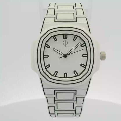 Orologio da polso moderno con motivo grafico bianco e nero