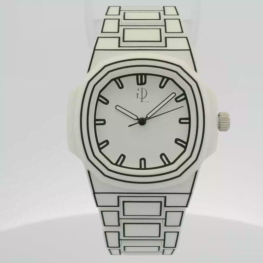 Orologio da polso moderno con motivo grafico bianco e nero